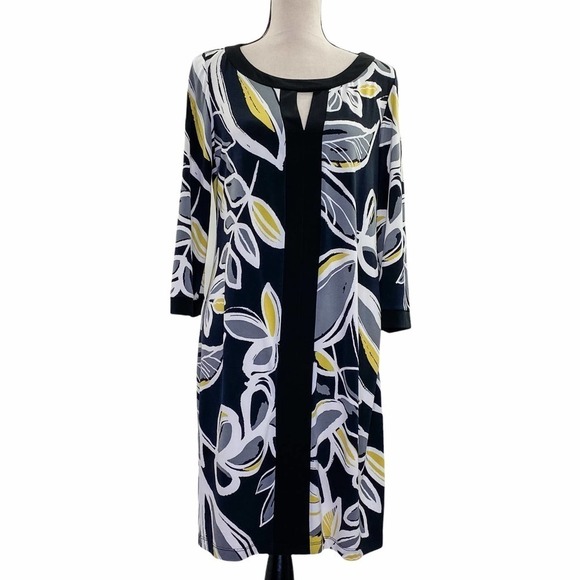 SANDRA Darren Black Floral Print Long Sleeve Keyhole Shift Mini Dress - Picture 1 of 12